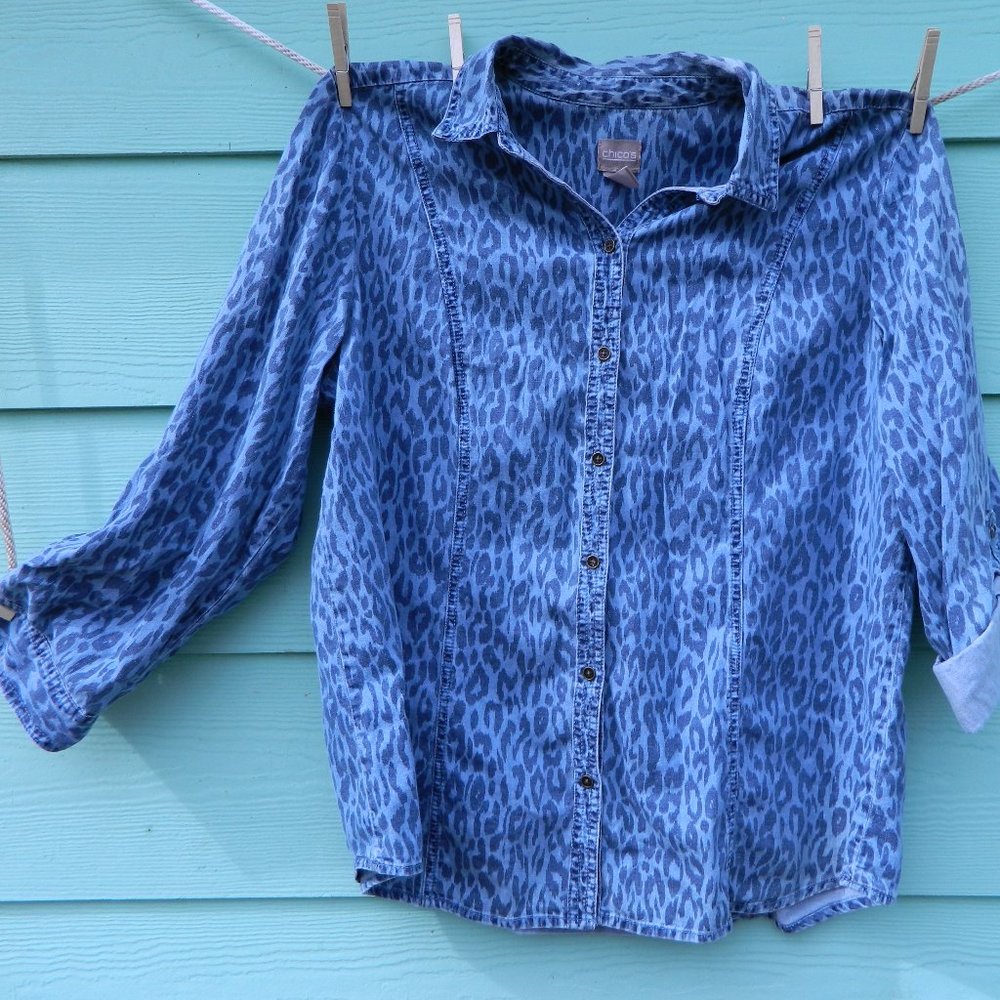 (100% cotton) Chicos Denim Leopard shirt